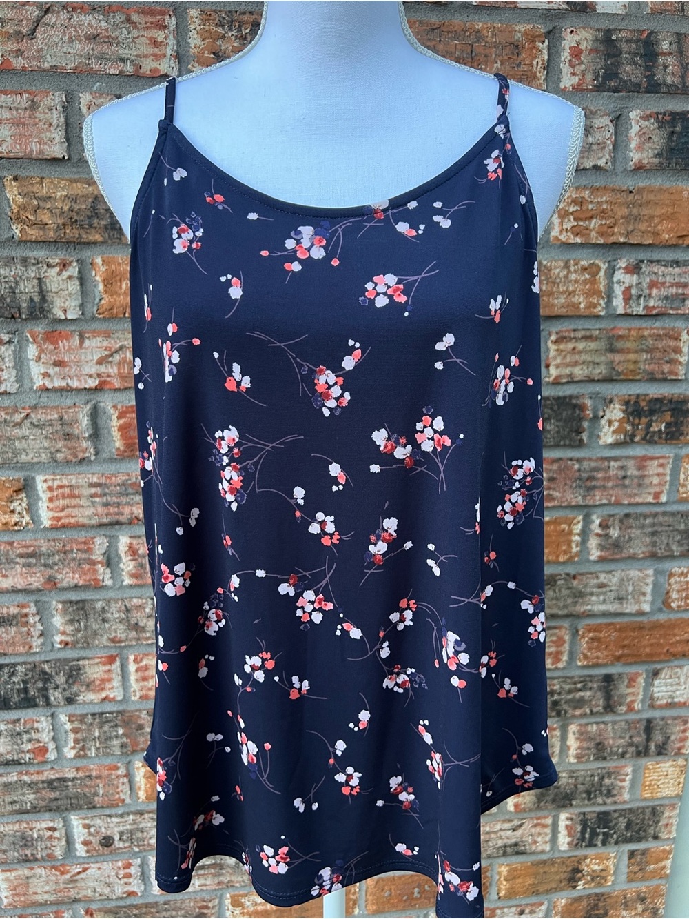 Navy Floral Spaghetti Strap Tank Top